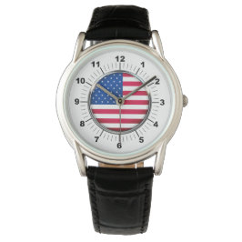 Mannen USA Crown Protector Zwart lederen band Horloge