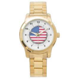 Mannen USA Vlag Oversized gouden armband horloge