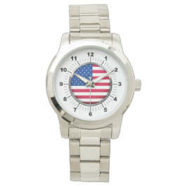 Mannen USA Vlag Oversized Zilveren Armband Horloge