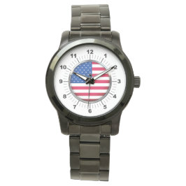 Mannen USA Vlag Oversized Zwart Armband Horloge