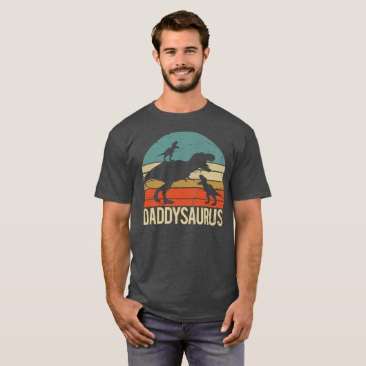 Mannen vader Dinosaur Daddysaurus 2 Twee Kinder va T-shirt (Voorkant volledig)