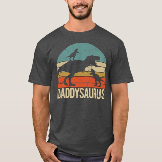 Mannen vader Dinosaur Daddysaurus 2 Twee Kinder va T-shirt (Voorkant)