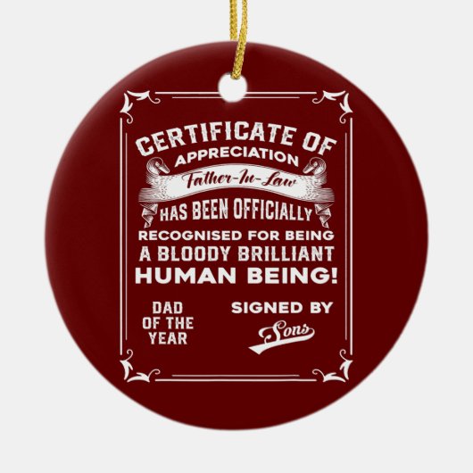 Mannen vader krijgt cadeau van pseudo-rechtsaf keramisch ornament (Voorkant)