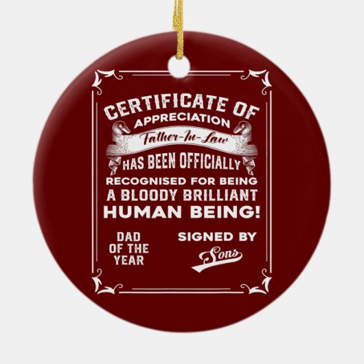 Mannen vader krijgt cadeau van pseudo-rechtsaf keramisch ornament (Achterkant)