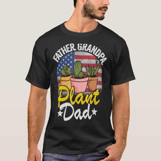 Mannen vader opa Plant Papa Amerikaanse vlag T-shirt (Voorkant)