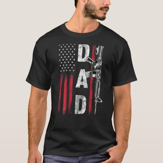 Mannen vader Papa Pistool Rechten Ar 15 Amerikaans T-shirt (Voorkant)