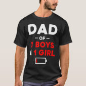 Mannen vader van 3 jongens 1 meisje laag batterij  t-shirt (Voorkant)