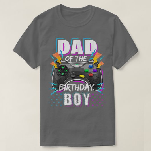 Mannen vader van de Birthday Boy Matching Video Ga T-shirt (Design voorkant)