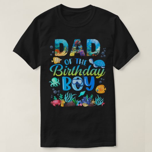 Mannen vader van het Zee van de Birthday Boy Vis O T-shirt (Design voorkant)