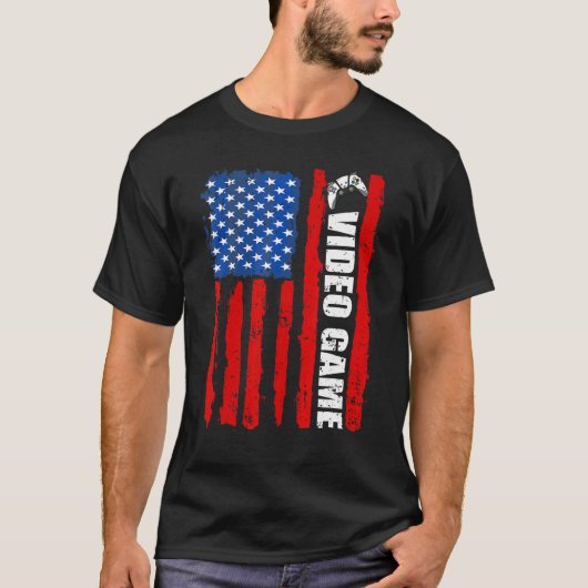  Mannen van 4 juli Amerikaanse vlag Video Game Ret T-shirt (Voorkant)
