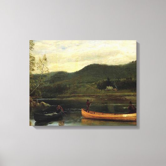 Mannen van Albert Bierstadt in Two Canoes, 1866 Canvas Afdruk (Voorkant)