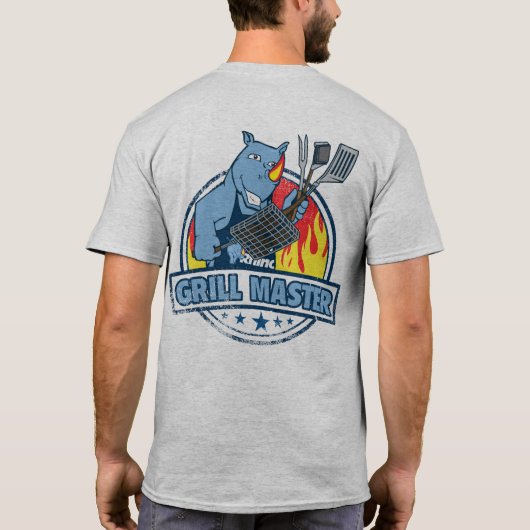 Mannen van de blauwe Rhino "Grill Master" T-shirt (Achterkant)