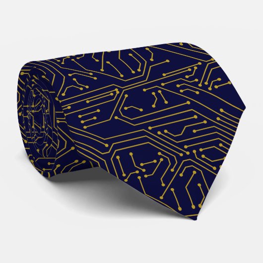 Mannen van de Navy Blue Gold Circuit Board Stropdas (Opgerold)