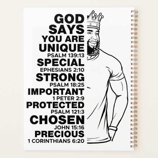 Mannen van geloofsovertuiging positief inspirerend planner (Achterkant)