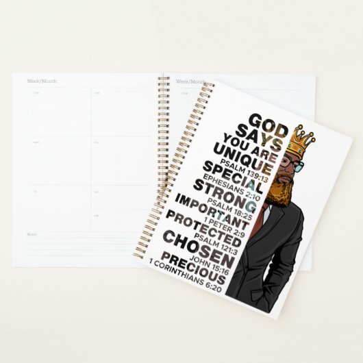 Mannen van geloofsovertuiging positief inspirerend planner (Display)