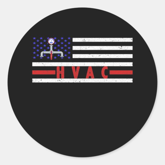 Mannen van HVAC-technicus Amerikaanse vlag Amerika Ronde Sticker (Voorkant)