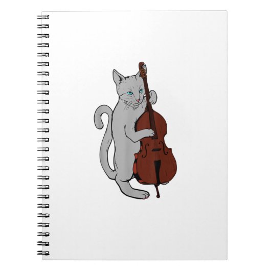 Mannen van Jazz Cat Plays Upright Bass Cool Musici Notitieboek (Voorkant)