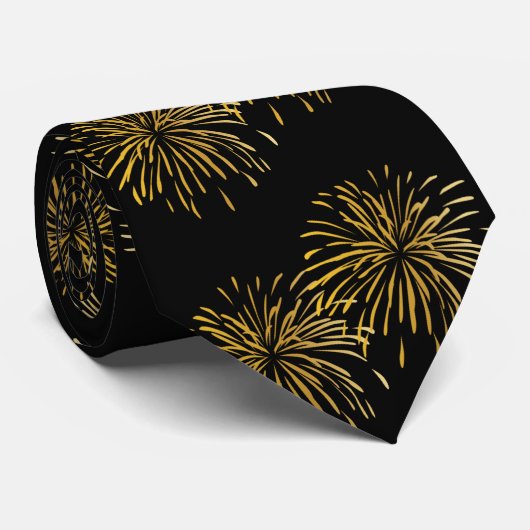 Mannen van New Year's Eve Black Gold Fireworks Stropdas (Opgerold)