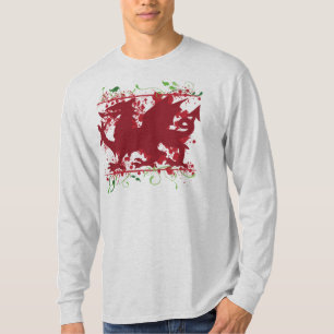 Mannen van Red Welsh Dragon Lange hoes Raglan Shir T-shirt