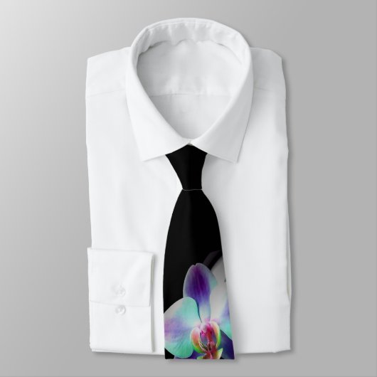 Mannen van roze orchid Black Stropdas Necktie (Gebonden)