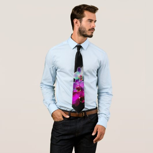 Mannen van roze orchid Black Stropdas Necktie (In situ)