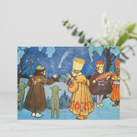  Mannen van Wise en schapen op kerstavond Feestdagenkaart (Staand voorkant)