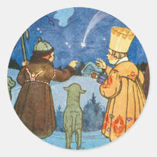 Mannen van Wise en schapen op kerstavond Ronde Sticker