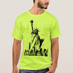 Mannen veiligheid groen NYC Manhattan Vrijheidsbee T-shirt