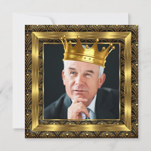 Mannen verjaardag Foto van Crown Gold Art Deco Kaart (Achterkant)