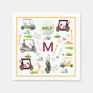 Mannen Verjaardag Pensioen Golf Thema Monogram Servet