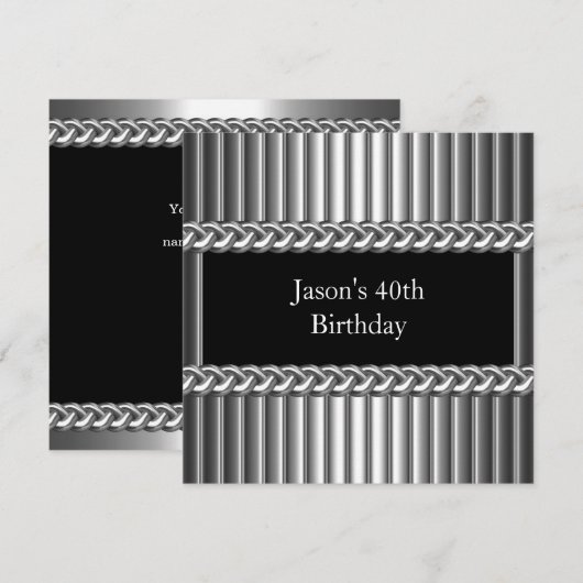 Mannen verjaardag van het Metaal Chrome Black Silv Kaart (Voorkant / Achterkant)