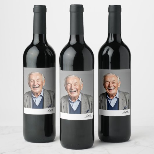 Mannen Verjaardag Wijnlabel met foto en monogram Wijn Etiket (Flessen)