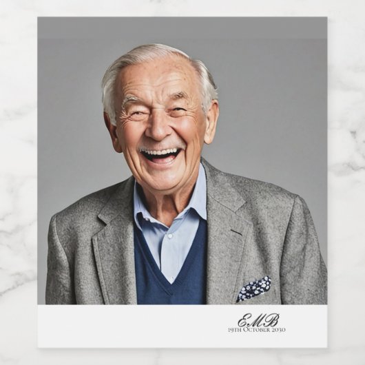 Mannen Verjaardag Wijnlabel met foto en monogram Wijn Etiket (Enkel label)