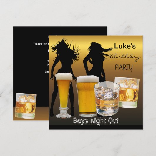 Mannen Verjaardagsfeest Bier Jongens Avondje Uit Kaart (Voorkant / Achterkant)