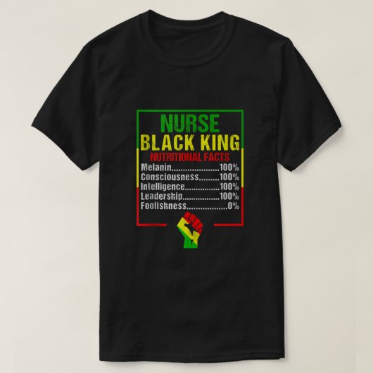 Mannen verpleegster Black King Nutritional Facts B T-shirt (Design voorkant)