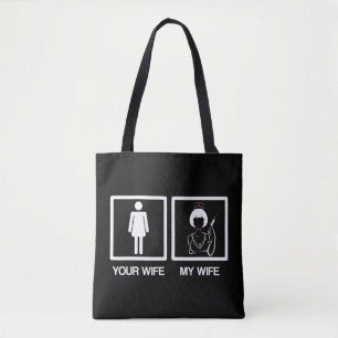 Mannen verpleegster geeft schimmelaar je vrouw mij tote bag