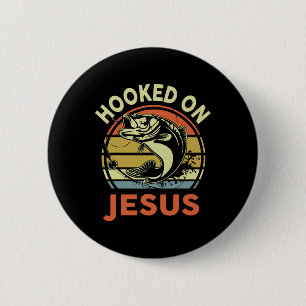 Mannen verslaafd aan jezus Christelijk Vis-shirt G Ronde Button 5,7 Cm