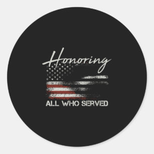 Mannen veteran amerikaanse vlag ter ere van wie ge ronde sticker