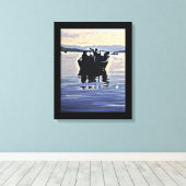 mannen vissen in het meer abstracte silhouet kunst canvas afdruk (Insitu (Houten vloer))