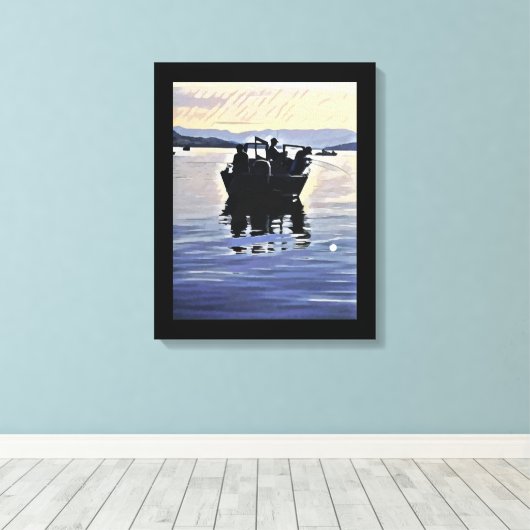 mannen vissen in het meer abstracte silhouet kunst canvas afdruk (Insitu (Houten vloer))