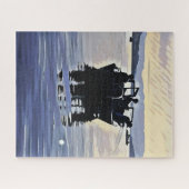 mannen vissen in het meer abstracte silhouet kunst legpuzzel (Horizontaal)