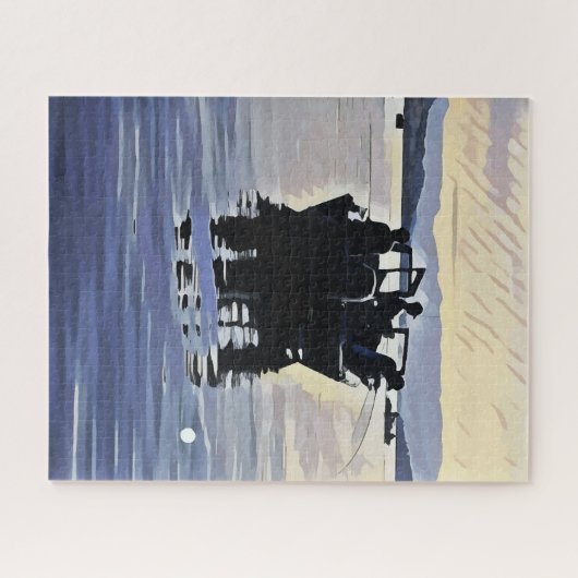 mannen vissen in het meer abstracte silhouet kunst legpuzzel (Horizontaal)