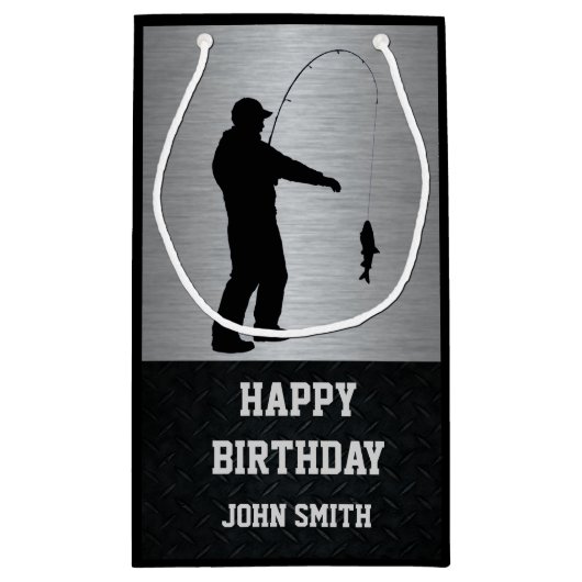 Mannen Visten Gevoelige Happy Birthday Gift Bag Klein Cadeauzakje (Achterkant)