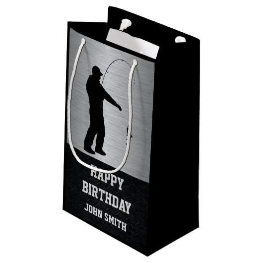 Mannen Visten Gevoelige Happy Birthday Gift Bag Klein Cadeauzakje (Achterkant Gekanteld)