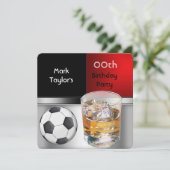 Mannen voegen Age Birthday Party Red Drink Soccer  Kaart (Staand voorkant)