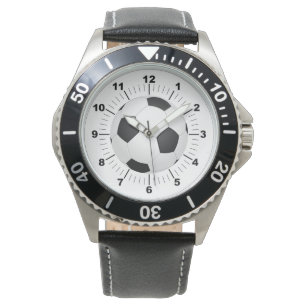 Mannen Voetbal Zwart lederen bandje Horloge