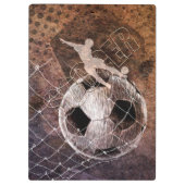 Mannen voetballer schopt voor doel klembord (Achterkant)