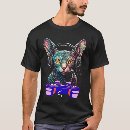 Mannen voor gamingsynx Cat Player Animal Video Gam T-shirt (Voorkant)