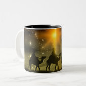 Mannen voor kerstmis Golden Star van Bethlehem Tweekleurige Koffiemok (Voorkant links)