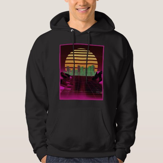 Mannen voor roze synthgolf-ontwerp hoodie (Voorkant)